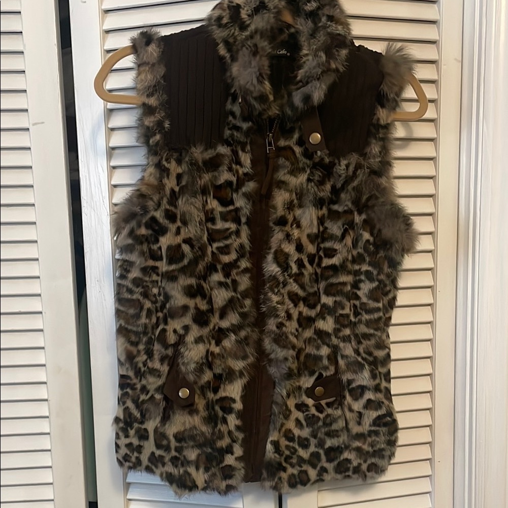 Dolce Cabo Leopard Print Rabbit Fur Vest